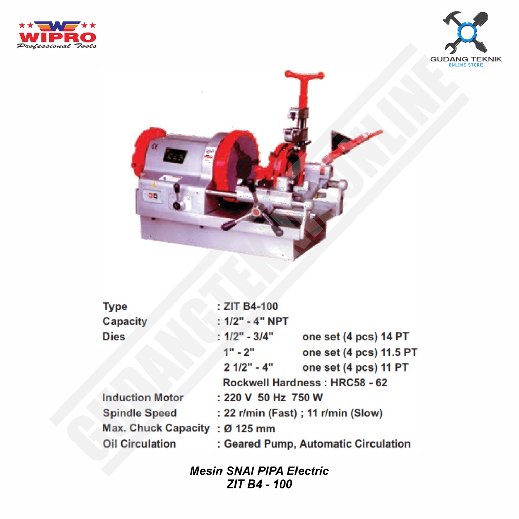 Mesin Snai Pipa Listrik WIPRO ZIT B4-100 / Snai Senai Pipe Electric Drat WIPRO ZITB4100 - ZIT-B4 100 WIPRO