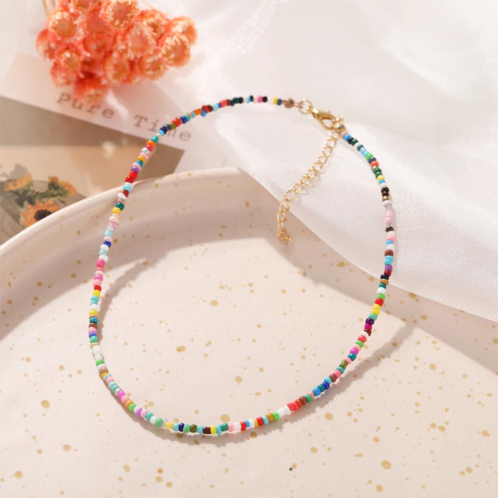 Timekey Kalung Choker Wanita Desain Manikmanik Nasi Warna Warni Gaya Bohemian Kreatif Untuk Hadiah G3Q7