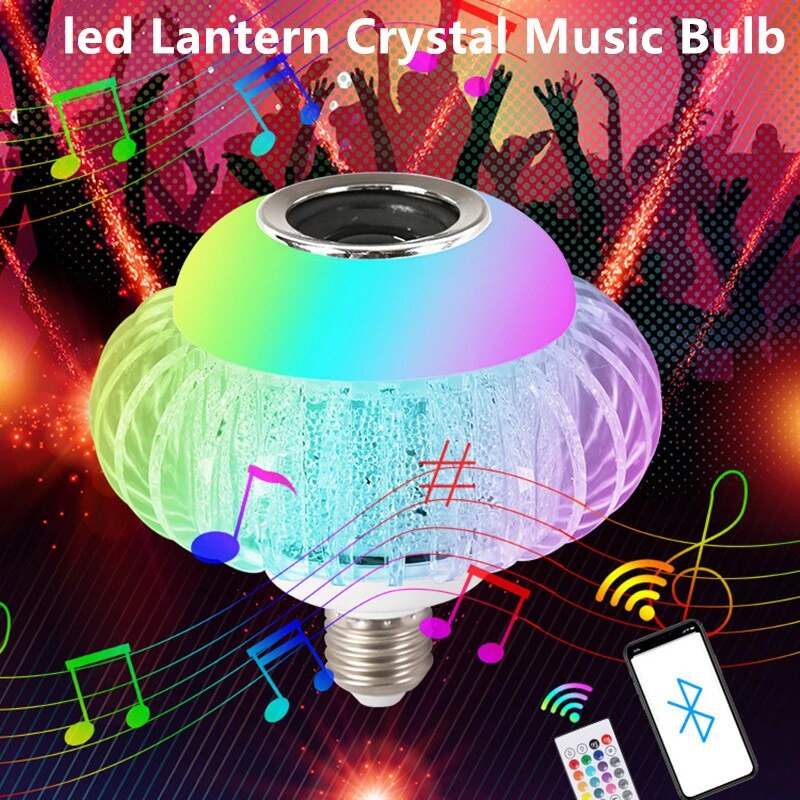 [ PLUS REMOTE ] Speaker Bluetooth + Lampu Warna Warni / Speaker Lampu Bohlam Bentuk Kristal 7 Warna / Bohlam Speaker LED