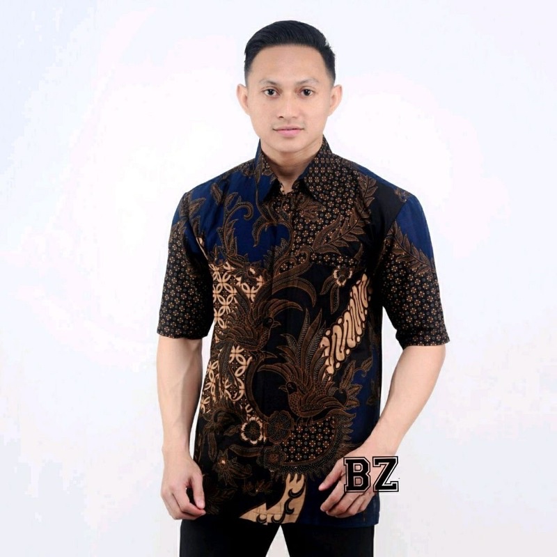 BSWART Batik HRB026 kenongo Hem Pendek anjani biru Pekalongan M L XL XXL NUKU BATIK Kemeja batik Pria MURAH Modern Grosir