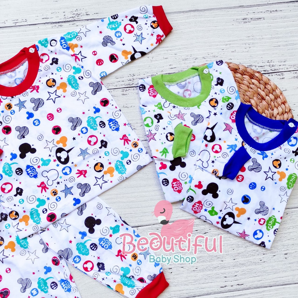 Setelan Baju Bayi Panjang Motif Mickey / Setelan Piyama Bayi / Baju Bayi Panjang Merk Viori