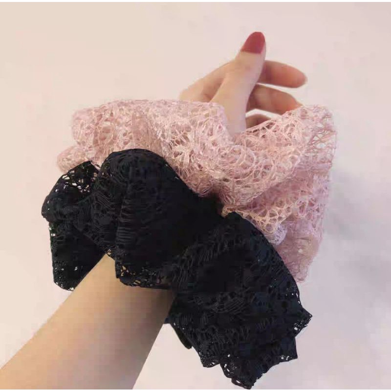 Scrunchie Korea Brokat ukuran 11.5cm JUMBO Cepol Hijab Lace Scrunchies Ikat Rambut Besar