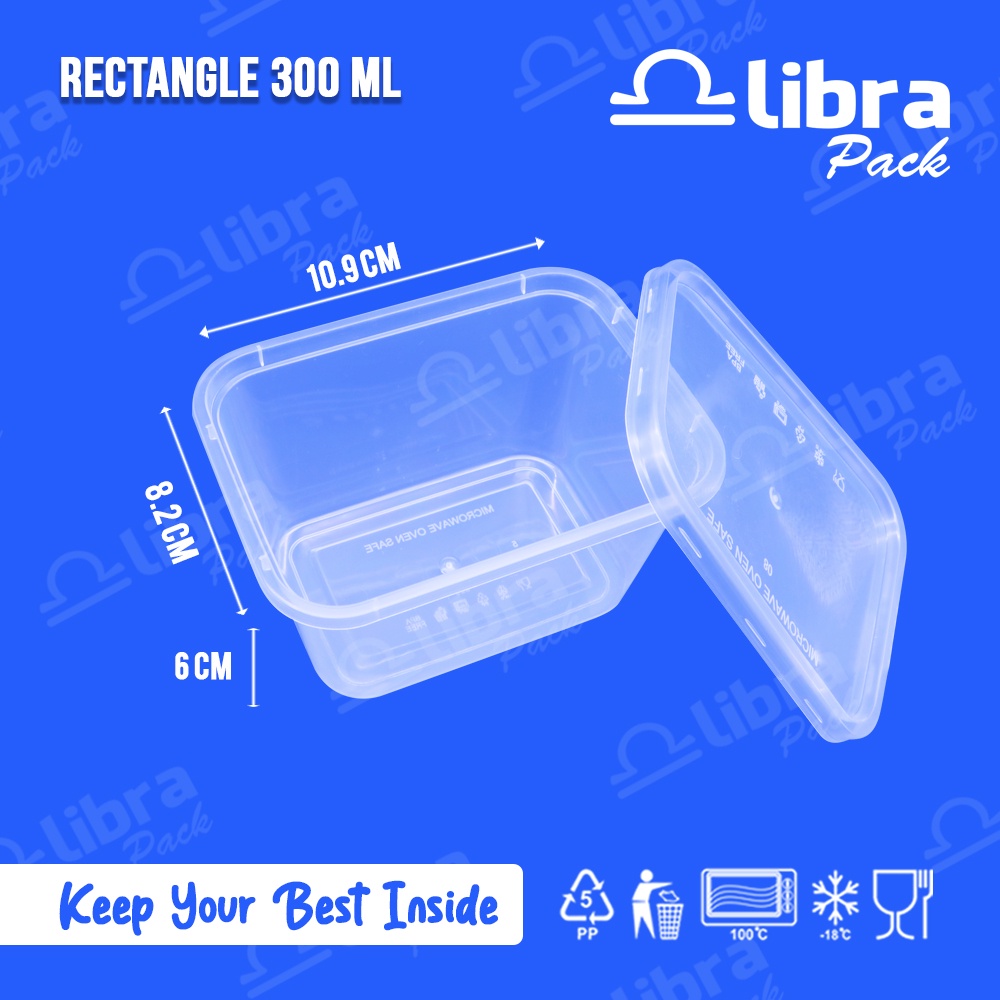 25pcs NEW KOTAK MAKAN PLASTIK RECT 300ML FOOD CONTAINER/TEMPAT MAKAN