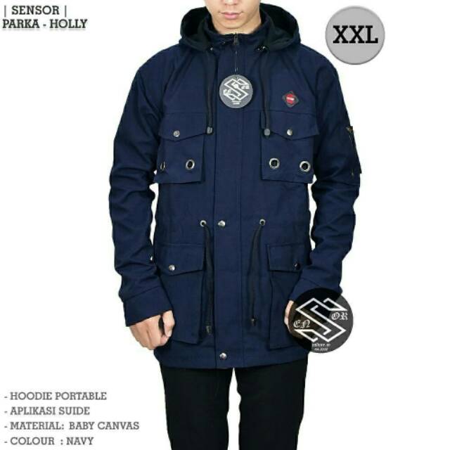 Jaket Parka Pocket Sensor Jumbo XXL/Big Size/Ukuran XXL Hitam dan Navy