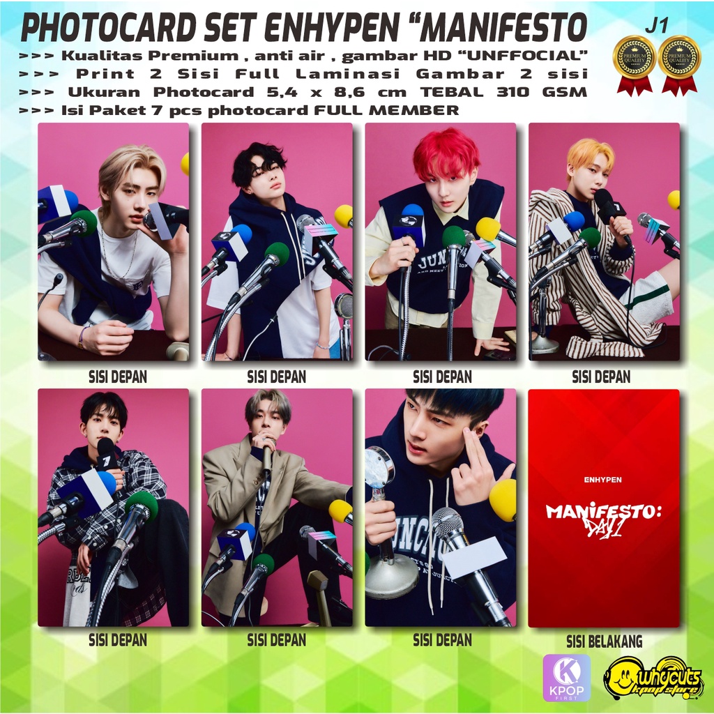 PHOTOCARD FULL SET UNOFFICIAL PREMIUM ENHYPEN MANIFESTO / PRINT 2 SISI FULL LAMINASI GLOSSY / ANTI AIR