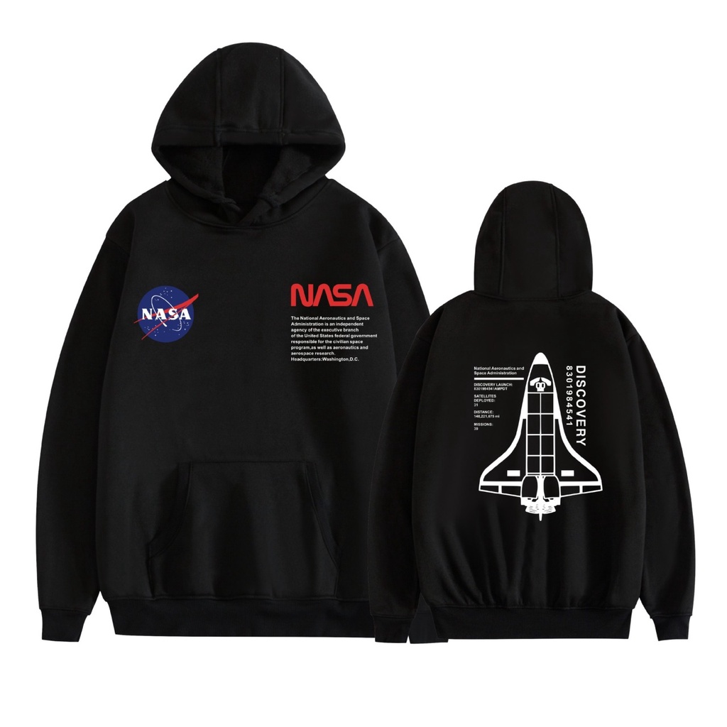 HOODIE JUMPER NASA / GAMBAR DEPAN BELAKANG / UK M-2XL / PRIA / WANITA / BLACK / WHITE / PINK / GREY