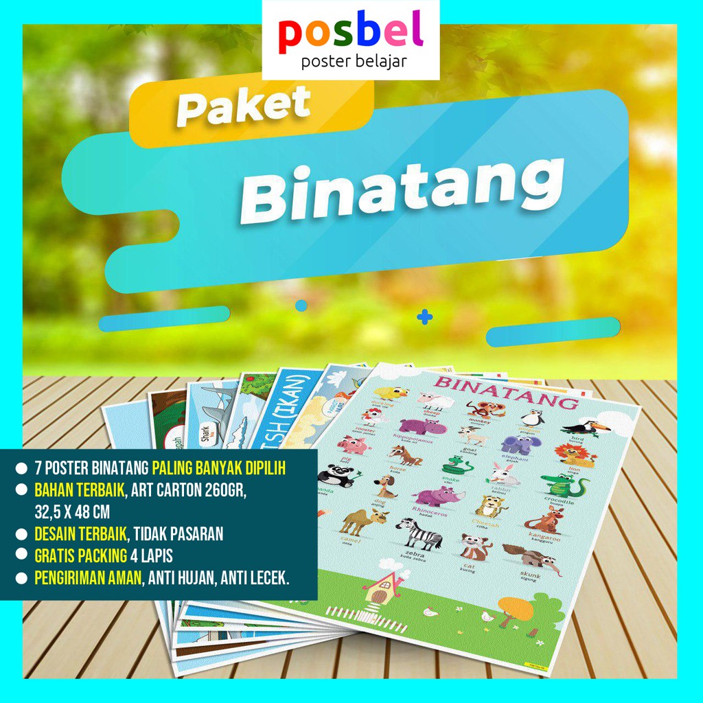 Mainan Edukasi Poster Belajar Anak PAKET BINATANG Edukatif Dinding Perlengkapan Sekolah POSBEL
