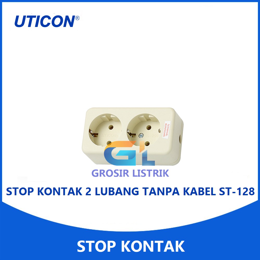 Uticon Stop Kontak Arde 2 Lubang ST-128 (Socket 2P Lobang Tempel) ST128 Original Grosir Promo Murah