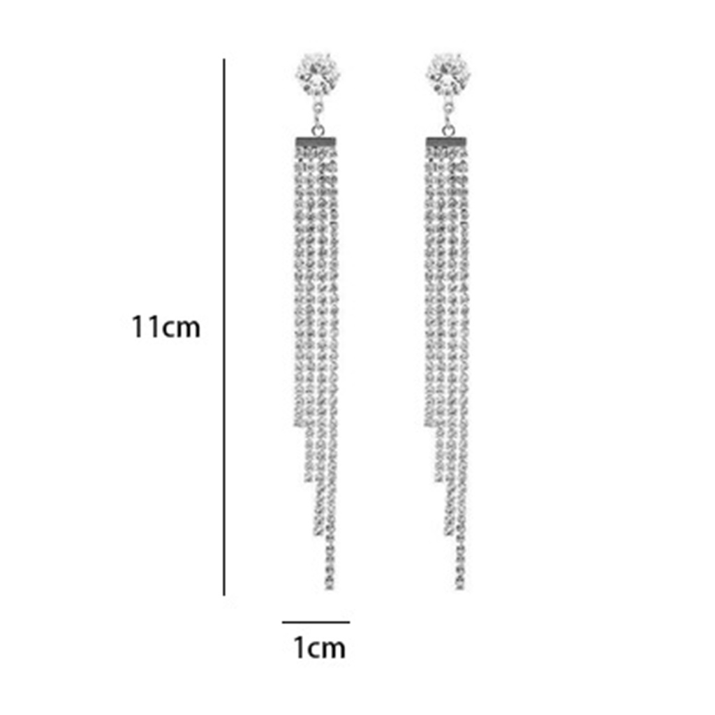 Hu Hu Hu Hu Hu Alat Bantu Pasang Kacamata♡ 1 Pasang Anting Rumbai Panjang Aksen Berlian Imitasi Untuk Wanita