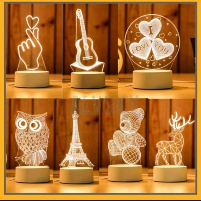 Lampu Hias Motif 3D Acrylic Lampu Tidur LED Akrilik 3D Transparan