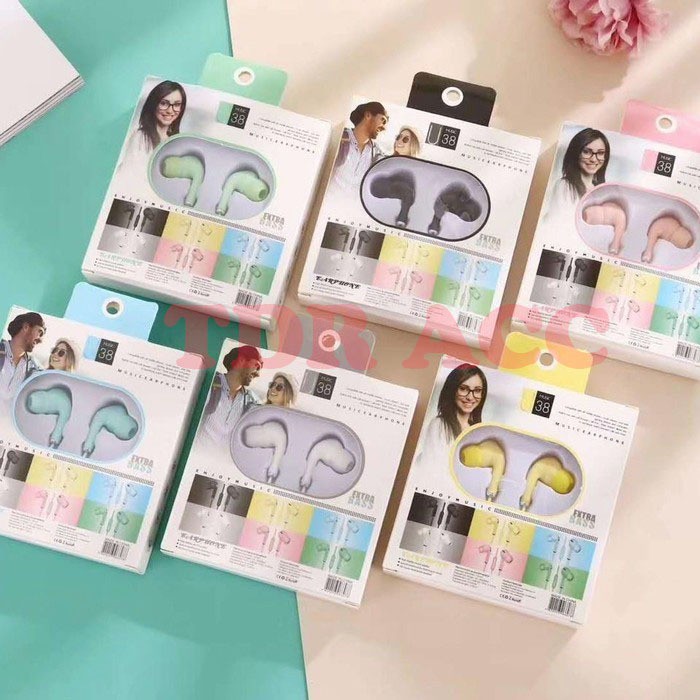 HEADSET - EARPHONE - HANDSFREE STEREO U38 MACARON EXTRA BASS TERMURAH TERLARIS PACKINGAN IMPORT