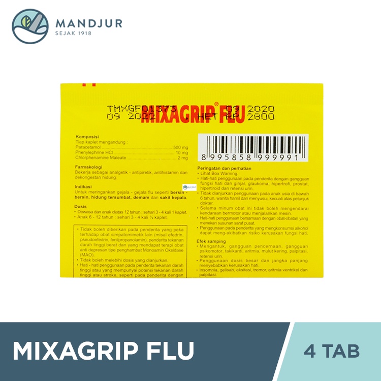 Mixagrip Flu 4 Kaplet - Meredakan Flu, Bersin Bersin, Hidung Tersumbat-1