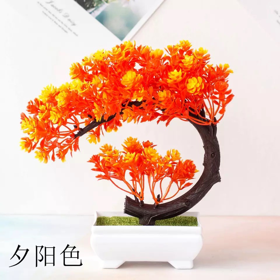 Artificial Flower Pot Bunga Plastik Pot Bunga Hiasan Pohon Buatan Dekorasi Rumah Motif Crescent-Sunset