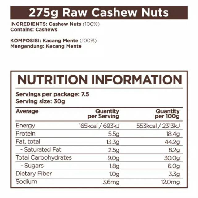 EAST BALI CASHEWS RAW CASHEW NUTS 275GR