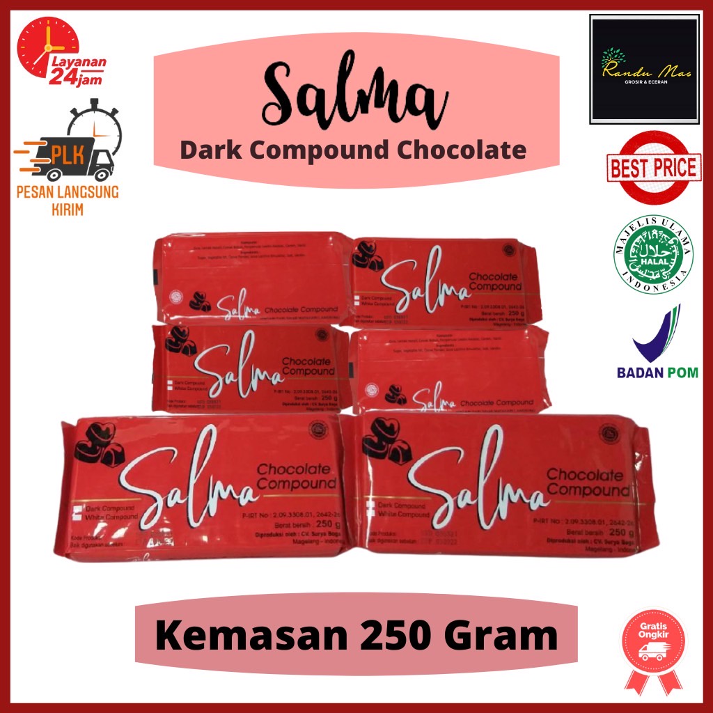 Coklat Blok Cokelat Batangan Murah Cokelat Salma 250gr Universal Dark Chocolate Compound Halal Bpom