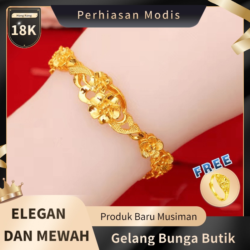 Gelang Wanita Emas Hong Kong Produk Baru Gelang Bunga Hadiah Pernikahan-6