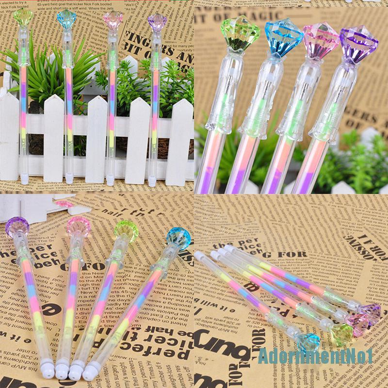 (AdornmentNo1) 2pcs / Set Pulpen Gel 6 in 1 Aksen Berlian Imitasi Untuk Pelajar