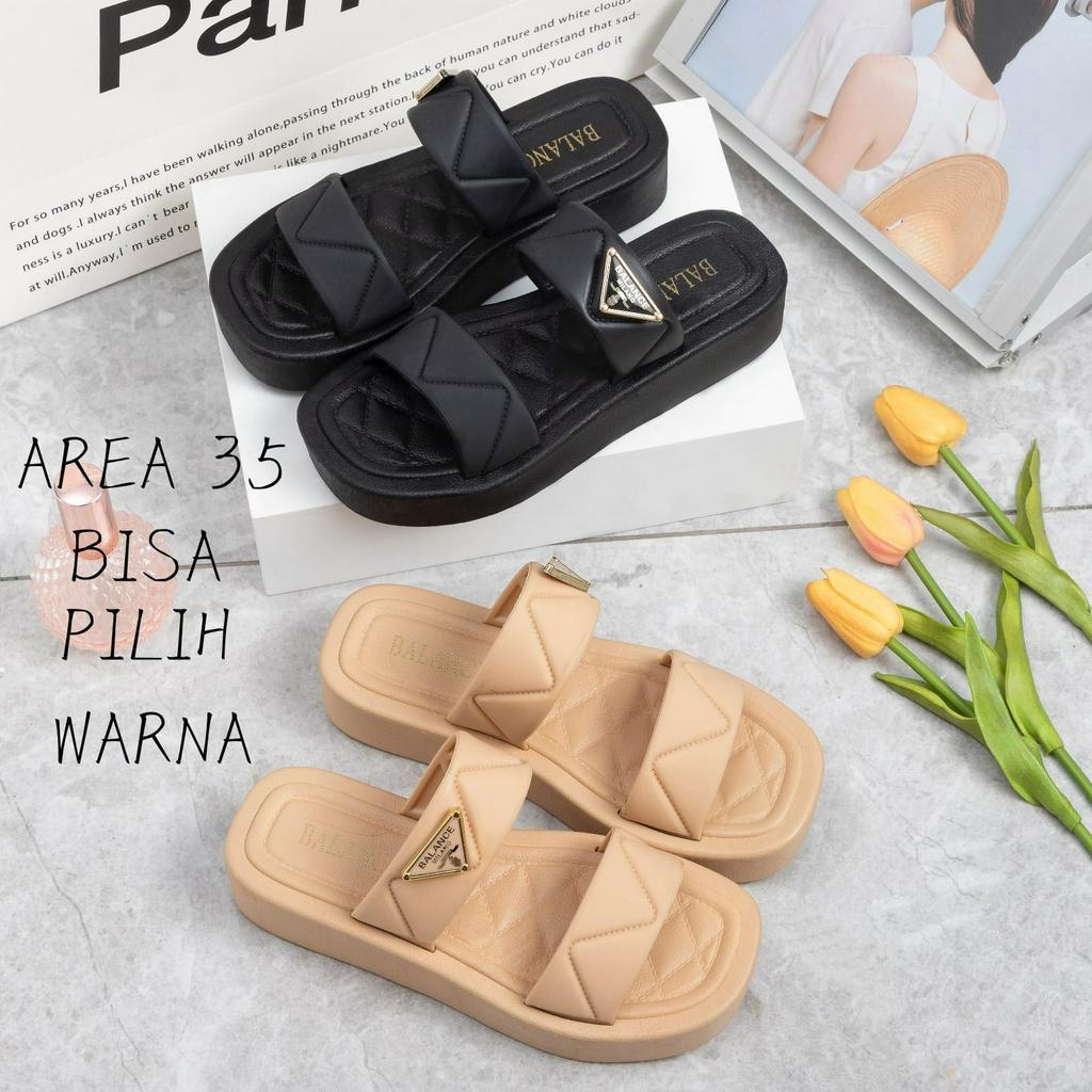 Sandal Jelly Slop ban 2  Wanita Korea Import Karet Elastis Balance Terbaru
