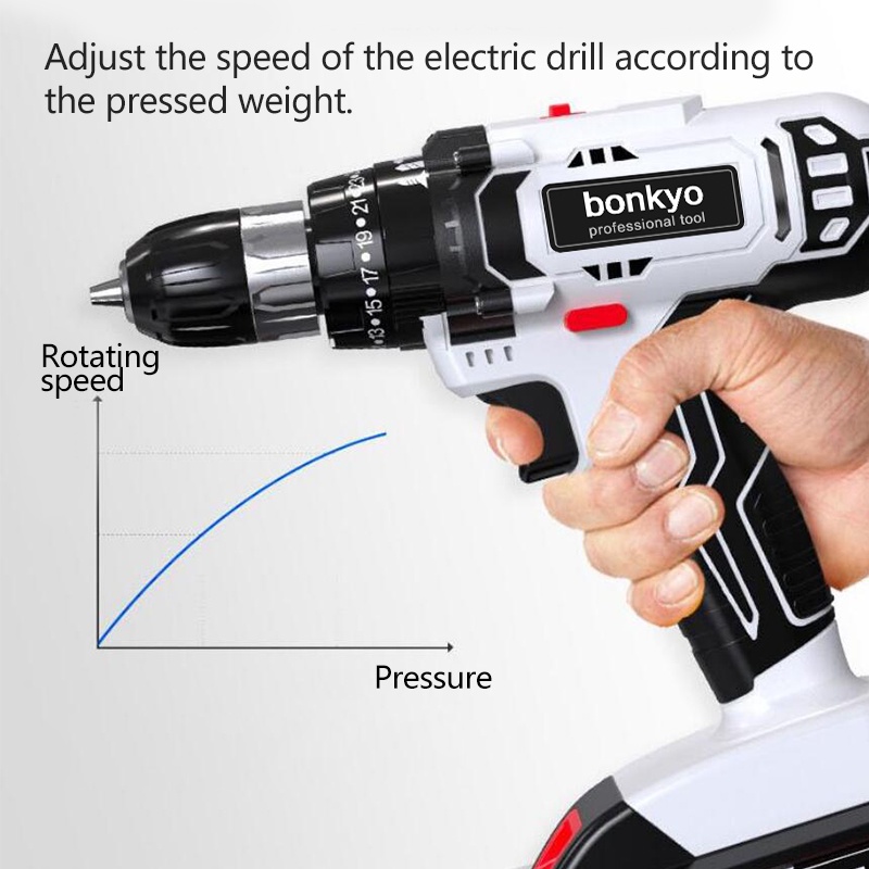 Bonkyo 168V Mesin bor Baterai dua ganda cordless/Elektrik Drill/ bor listrik/bor baterai/ beton besi kayu full set pilihan Bor tanpa kabel