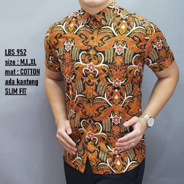 BAJU BATIK PRIA LENGAN PENDEK | KEMEJA PRIA SLIM FIT LBS 952 LUIGI