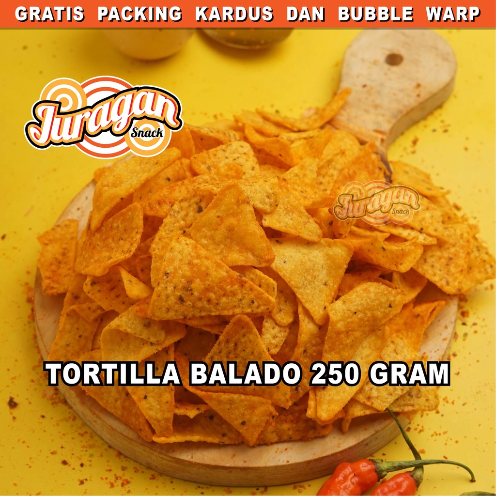 

KERIPIK TORTILLA BALADO 250 gram snack kiloan makanan ringan jajanan cemilan camilan pedas asin gurih murah