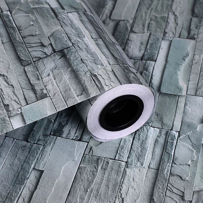 Wallpaper Dinding 3D Abu Abu Silver  || Wallpaper Dinding Kamar Tidur Biru 3D | Wallpaper Kream Tralis 3D-Bata abu