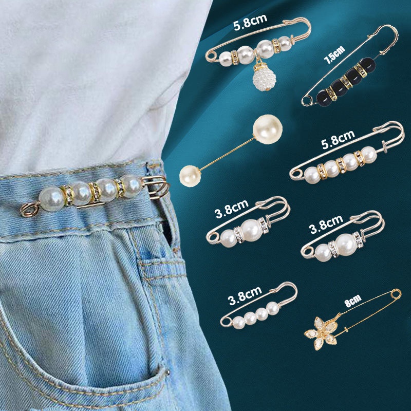 13pcs / set Bros Pin Buckle Mutiara Besar Untuk Kerah Pakaian Wanita