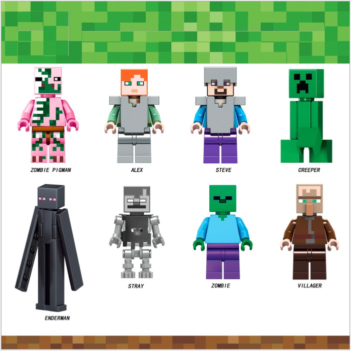 Minecraft Pigman Alex Steve Creeper Enderman Stray Minifigure Lego kw