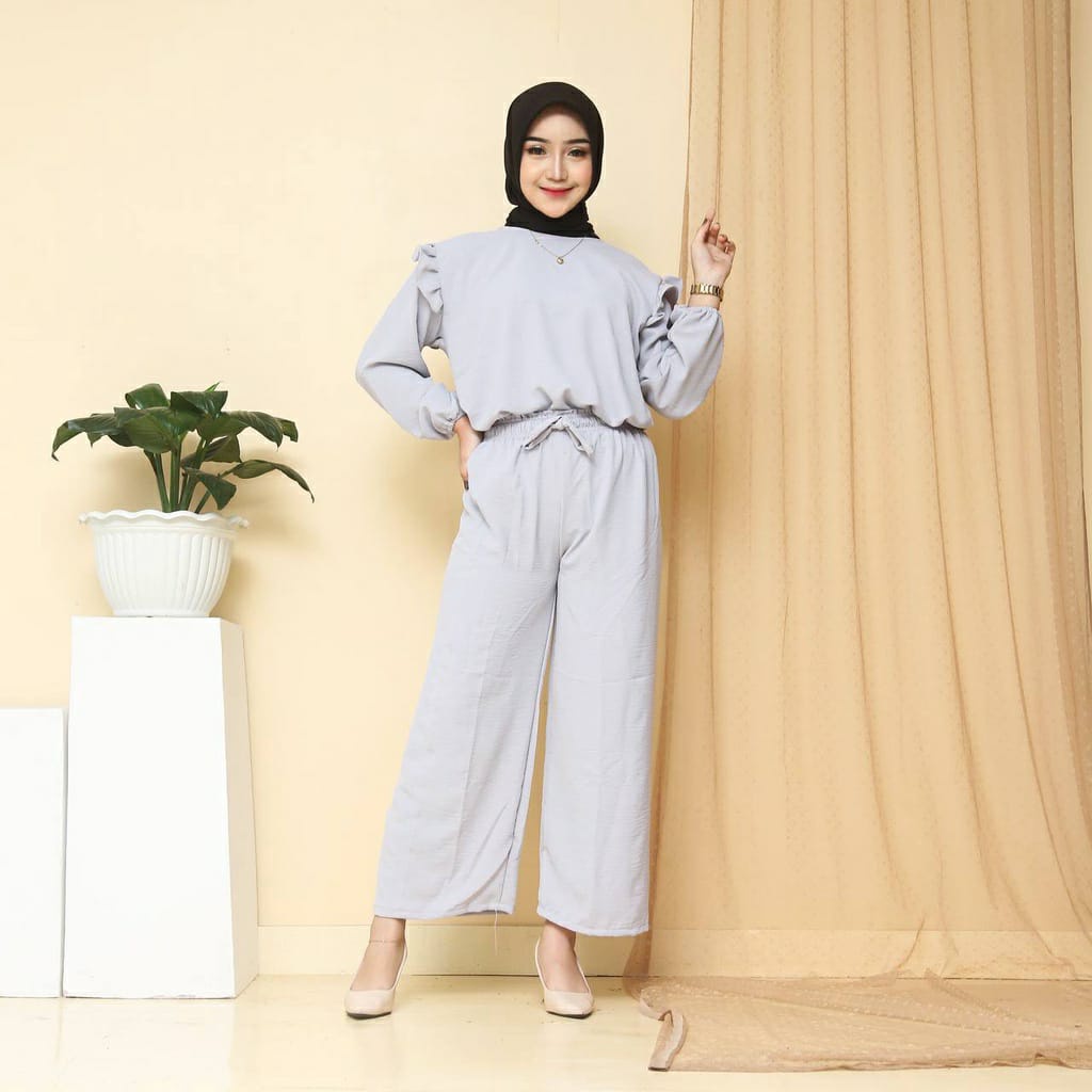 RUBY SET CRINKLE AIRFLOW ORI / SETELAN 2IN1 BAJU SLETING DEPAN DAN CELANA KULOT / SETELAN WANITA VIRAL (BANYAK SIZE)