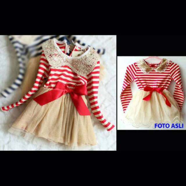 Dress Anak Cewek Sparkling Sequin Gold Red