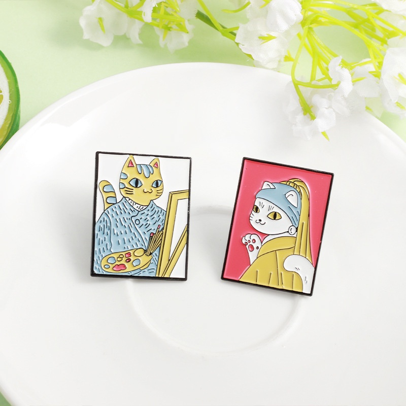 Bros Desain Lukisan Minyak Van Gogh Kucing Bahan Alloy Untuk Aksesoris Pakaian