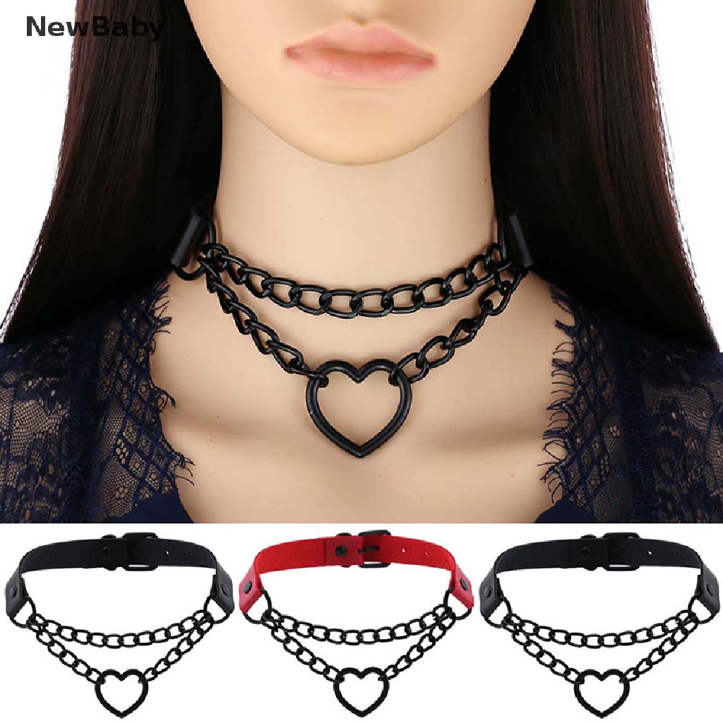 NewBaby Women Gothic Choker Black Red Necklace PU Collar Chains Maid Punk Cosplay Access ID