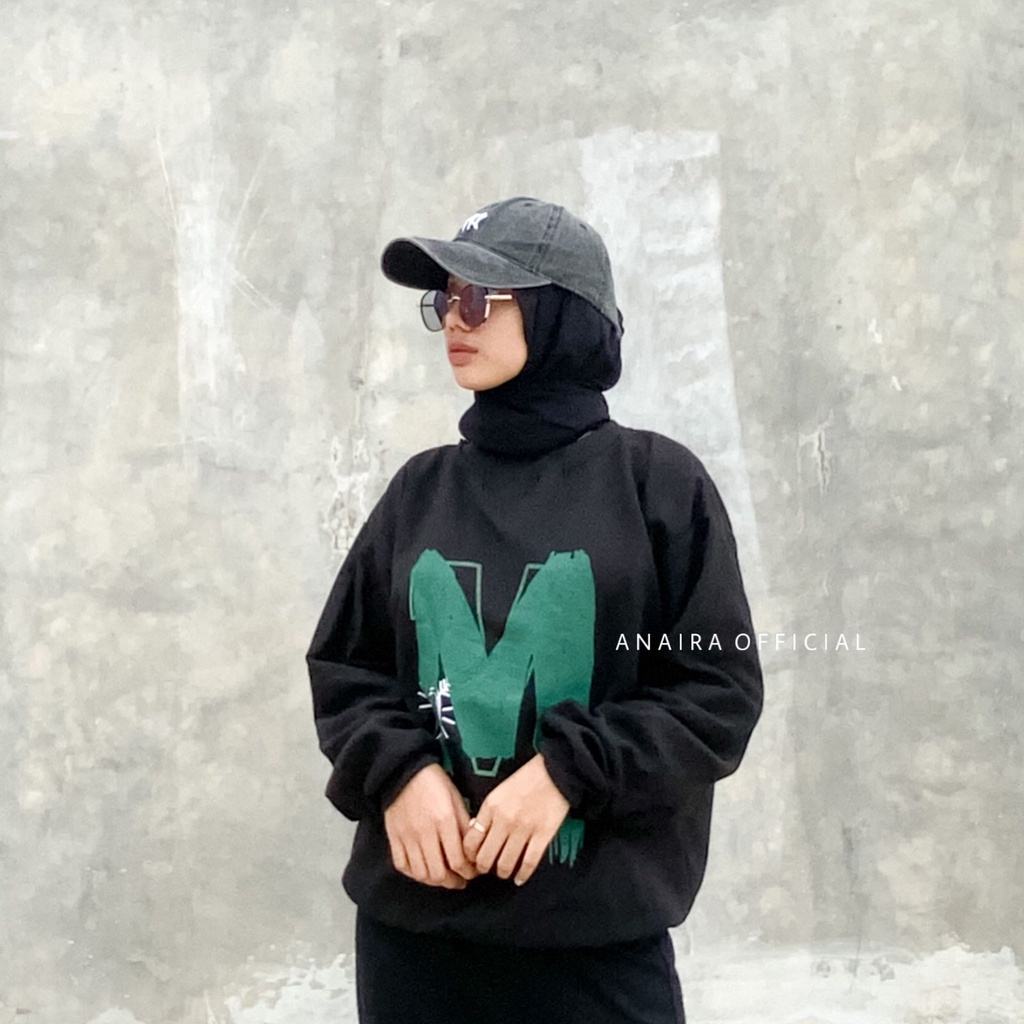 M DUAL MATCH SWEATER OVERSIZE PRIA WANITA SWITER CREWNECK