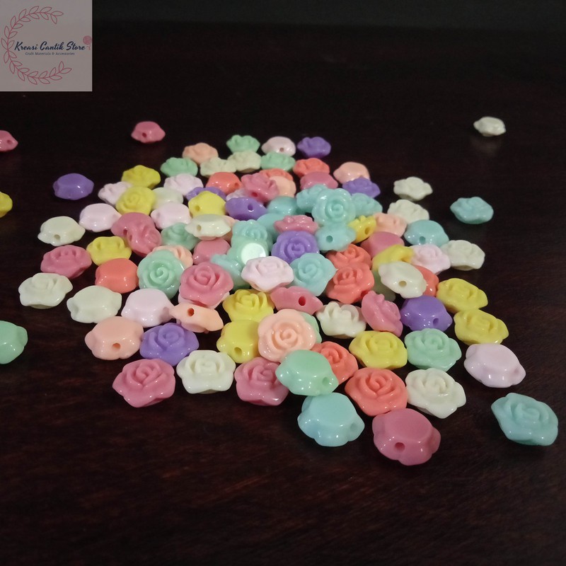 Manik-Manik / Mote Motif Bunga Mawar / Manik Mawar Kecil Warna Mix