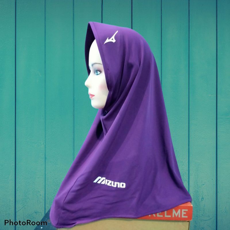 Hijab Sport Hijab Instan Sport Kerudung Olahraga Volly, Bersepedah, Joging Berlogo MIZUNO-Ungu