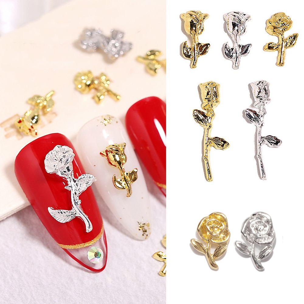 Mxbeauty Bunga Kuku Dekorasi Charms Glitter Elegan Warna Emas Perak Flowers Bling 3D Manicure Accessoires