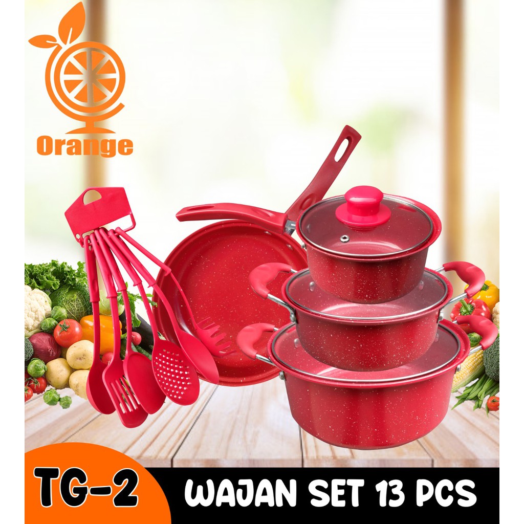 Panci Set Teflon Marble 13 Pcs Wajan Cookware Set Tutup Kaca Warna Biru Ungu Tosca multifungsi