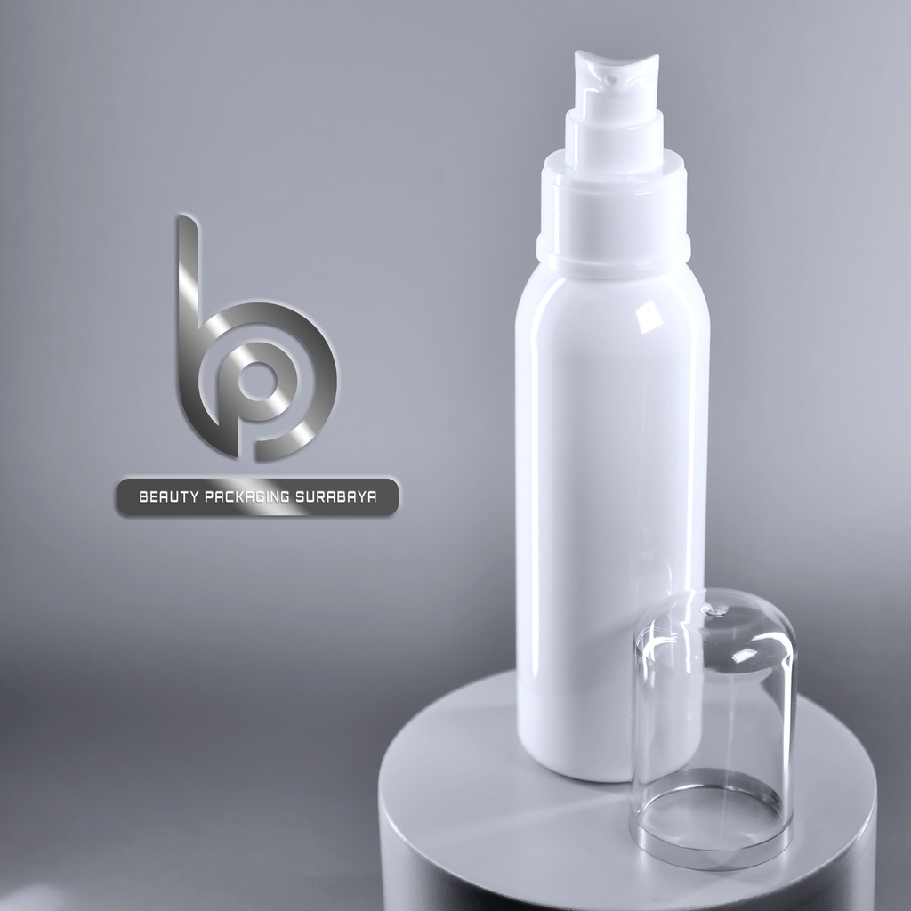 Botol Plastik PET 100ml BR Putih Tutup Pump Treatment  FC Putih