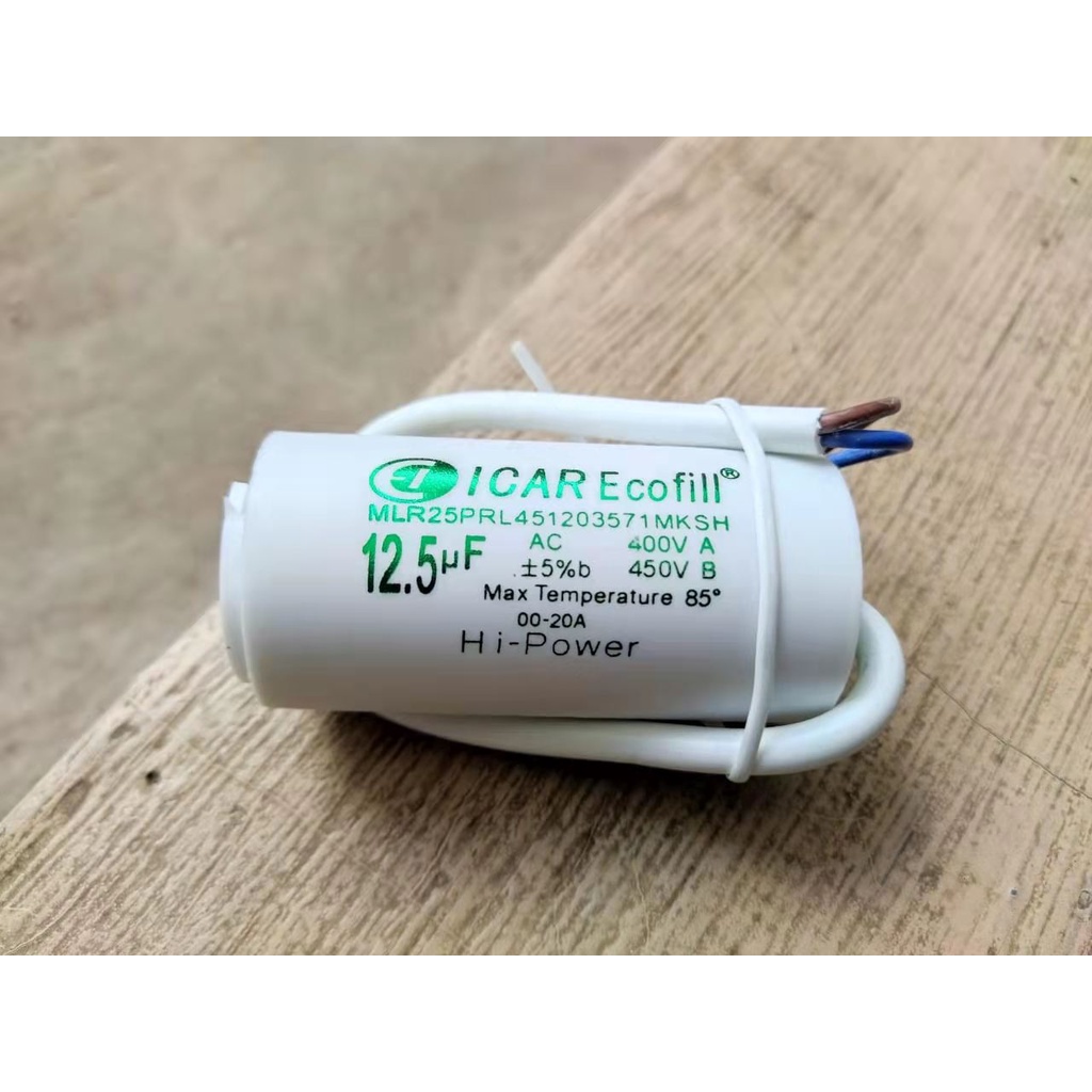 Capasitor Mesin cuci Kapasitor Pompa air ICAR Ecofill 12.5 12,5 uf mf mikro micro Tabung 12.5uf High