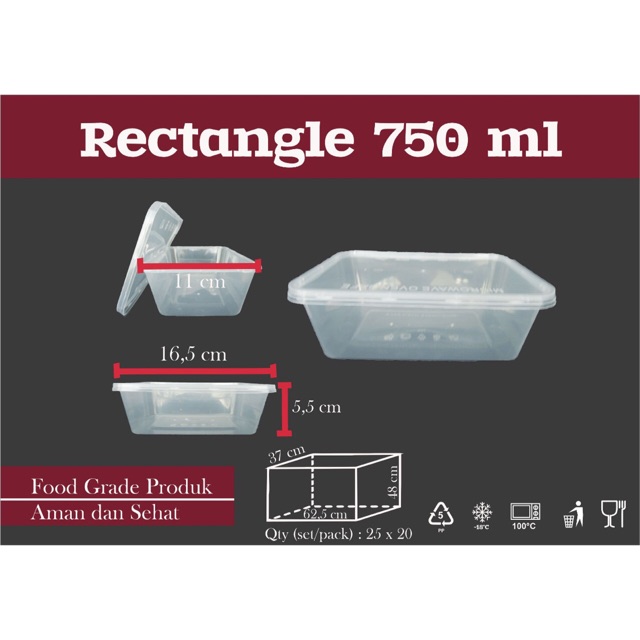 KOTAK MAKAN PLASTIK 750ml 500pcs（TEMPAT MAKANAN/THINWALL）