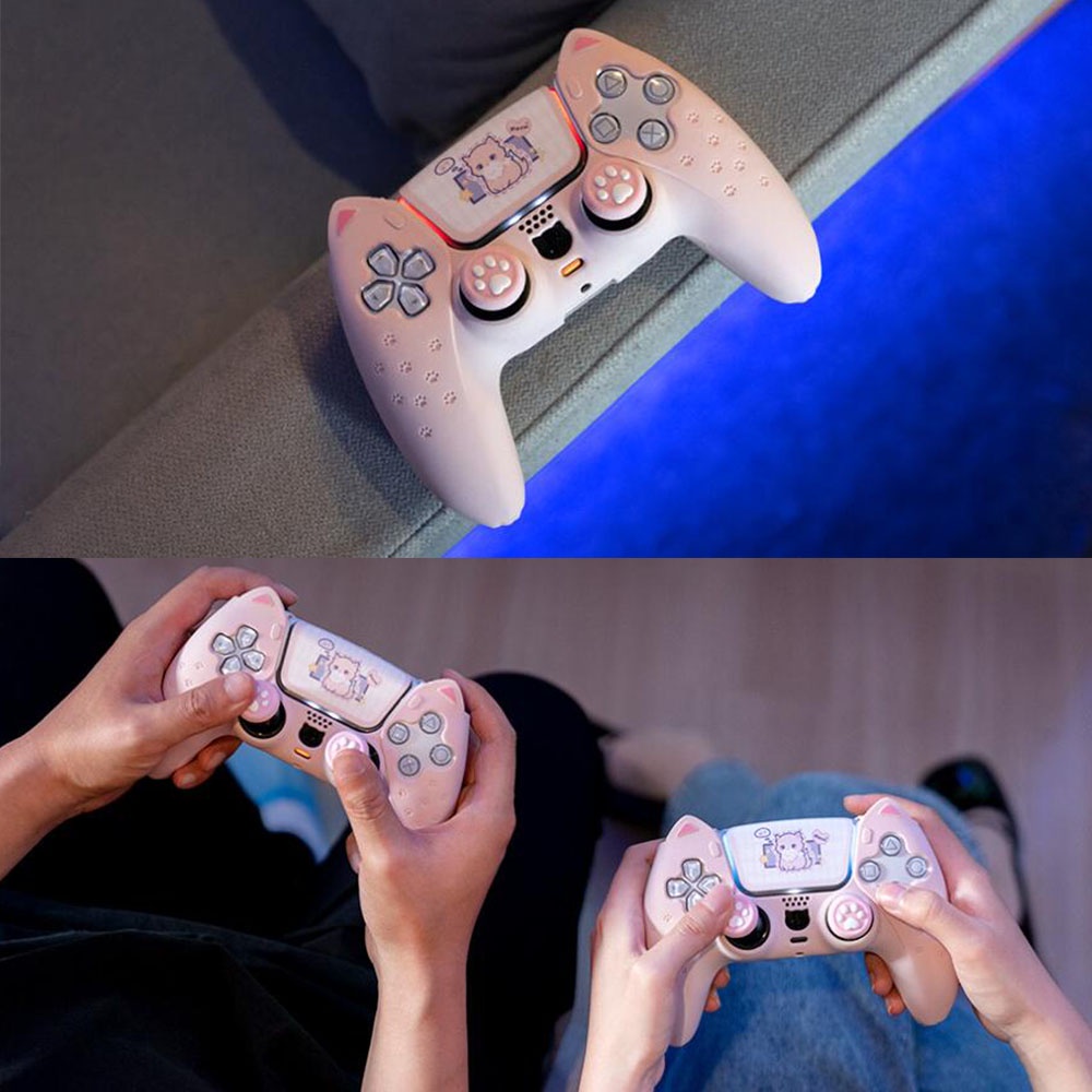 Soft Case Silikon Desain Telinga Kucing Untuk Gamepad PS5