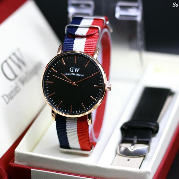 Promo!! Daniel Wellington Paket Red White Blue (Black)