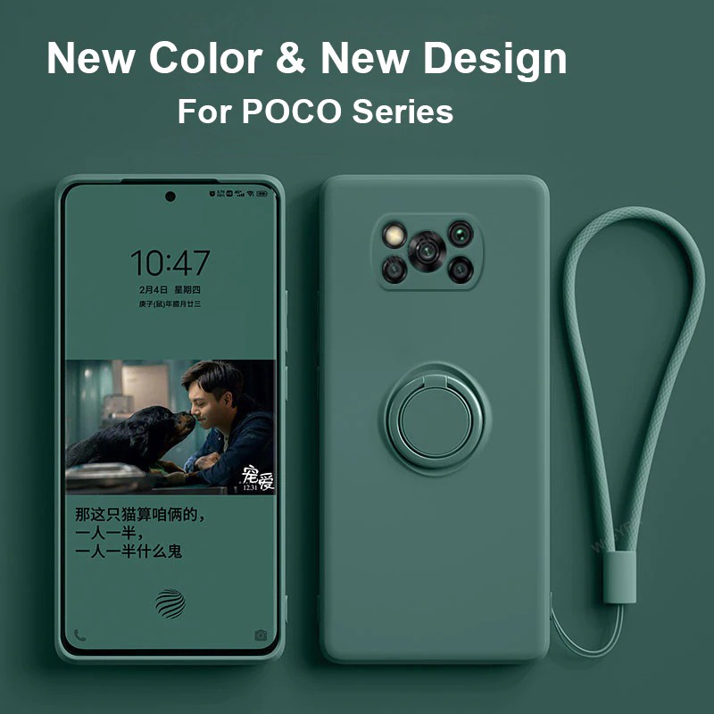 Case Poco X3 Pro Xiaomi Poco X3 NFC Ring Holder Liquid Silicont Lanyard Soft