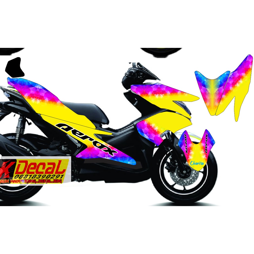 decal aerox 155 kuning abstrack rainbow
