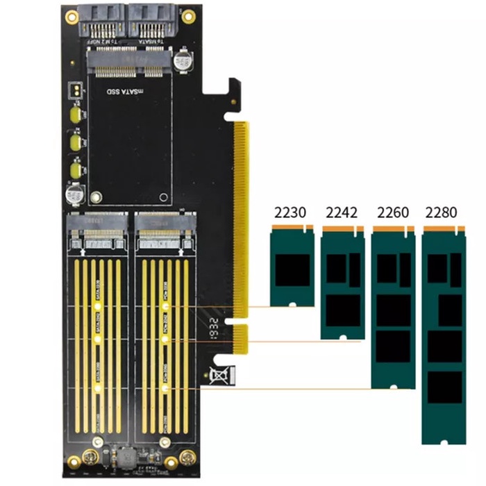 PCIE X16 to nvme m.2 + sata m.2 + m.sata adapter card ssd converter MSATA ADAPTOR KONVERTER 16X