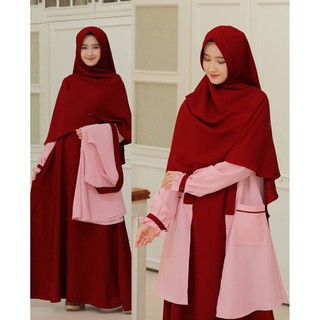  Baju  Gamis  Set Syari Remaja  Terbaru 3in1 Gamis  Outer 