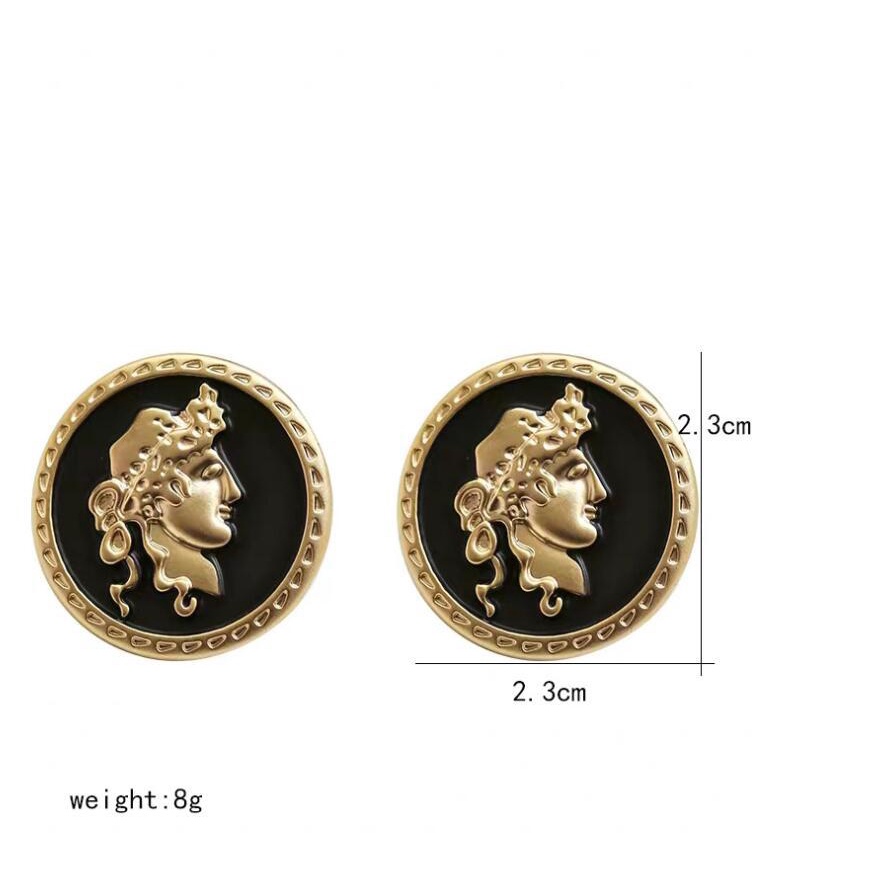 925 perak stud anting-anting wanita elegan desain aksesoris potret anting-anting koin anting-anting