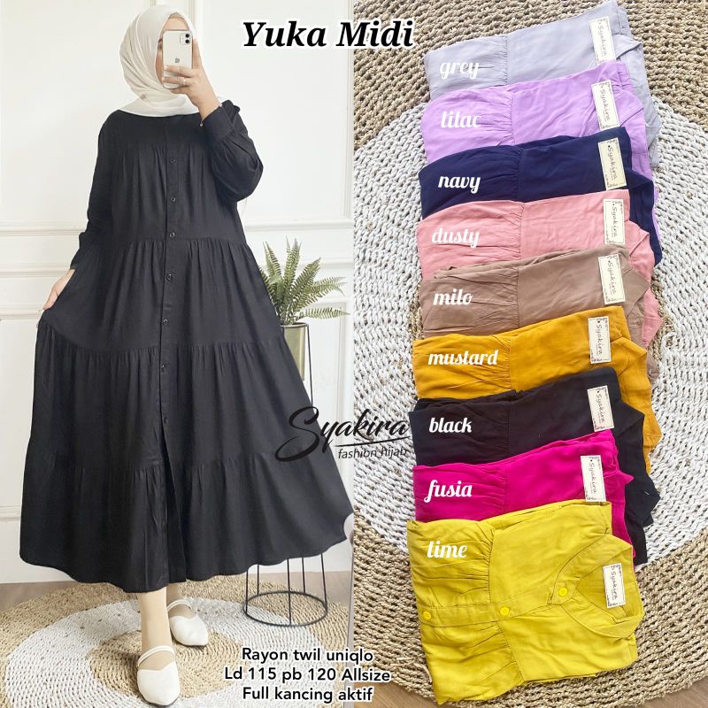 yuka midi dress rayon twil busui fullkancing polos dress