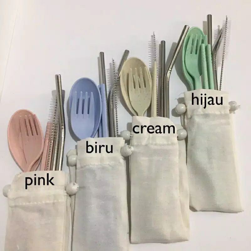 Paket Lengkap Ekonomis (cutlery Set, Stainless Straw, Pouch)