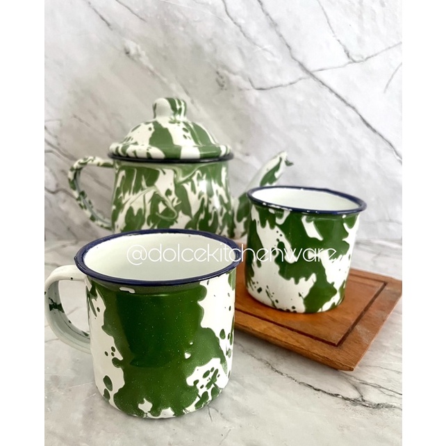 Set Teko Cebol 12 cm dan 2 pcs Cangkir Seng 7 Lurik Jadul